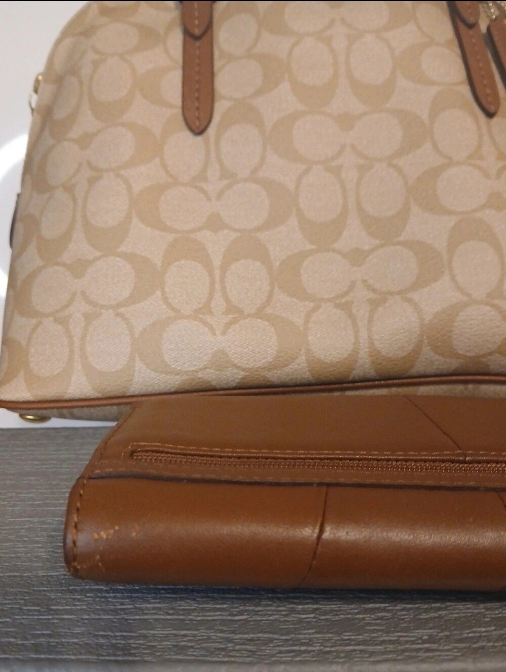 Coach Beige Signature Canvas Dome Satchel with Brown Leather Wallet - Picture 4 of 9